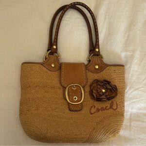 Coach Brown Woven Straw Rafia Shoulder Bag Beach Tote